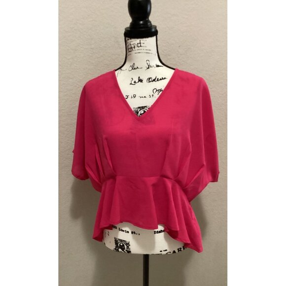 Loness Hot Pink Peplum Hem Blouse With V-Neck Size S - Picture 1 of 6